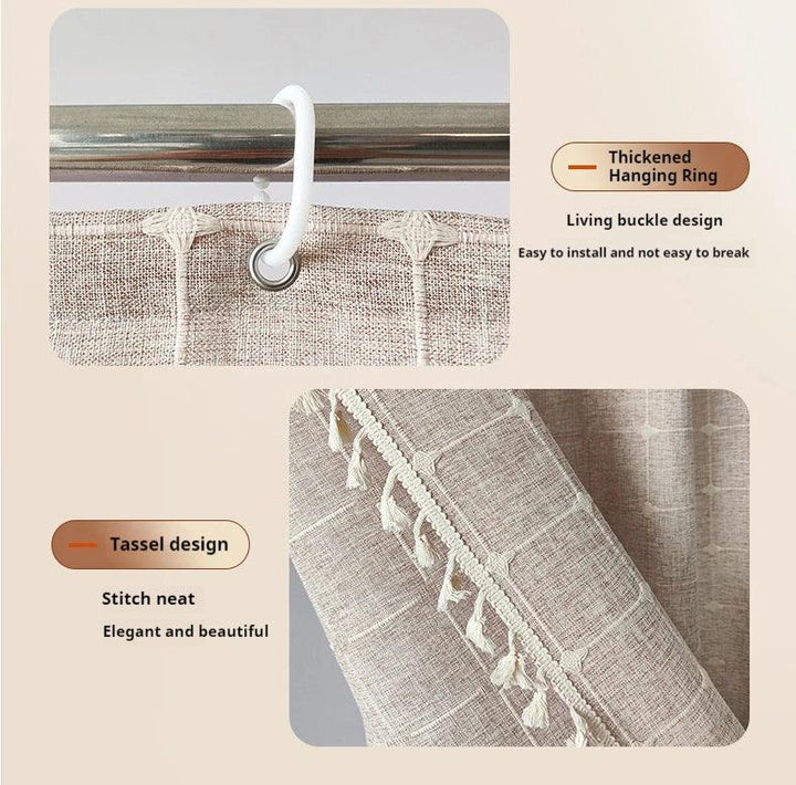 Lisslune | Modern Jacquard Linen Shower Curtain with Tassels (1 pcs) │ For Nordic Bathroom Decoration