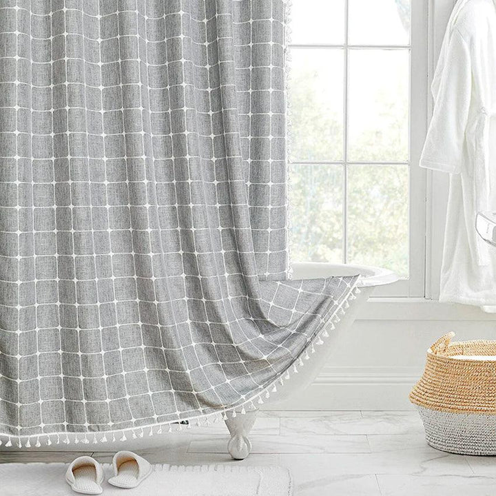 Lisslune | Modern Jacquard Linen Shower Curtain with Tassels (1 pcs) │ For Nordic Bathroom Decoration