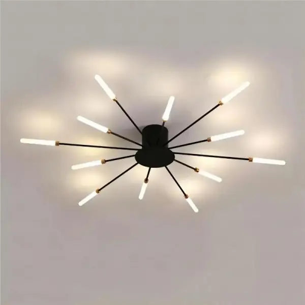 Lisslune | Modern Industrial Ceiling Lamp Sputnik Fireworks | Black & Gold Finish. LED Lighting for Living Room. Dining Room & Bedroom Decor