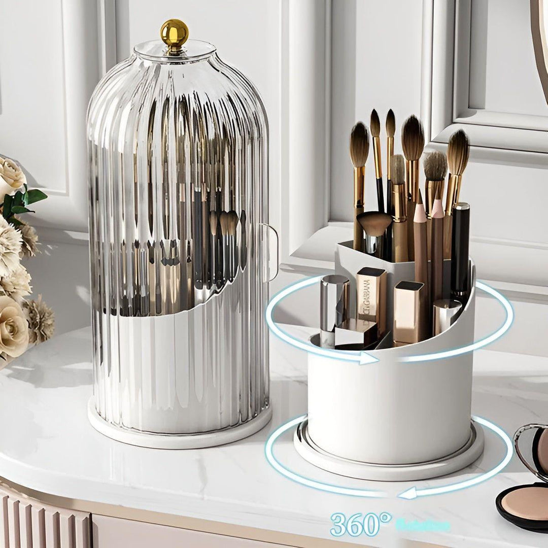 Lisslune | Beauty SpinMate – 360° Rotating Makeup Brush Holder & Cosmetic Organiser with Dustproof Lid