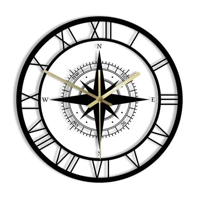 Lisslune | Nautical Compass Wall Clock – Silent Acrylic Maritime Design