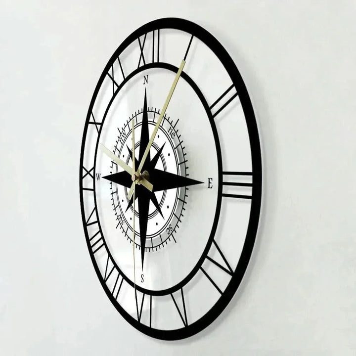 Lisslune | Nautical Compass Wall Clock – Silent Acrylic Maritime Design