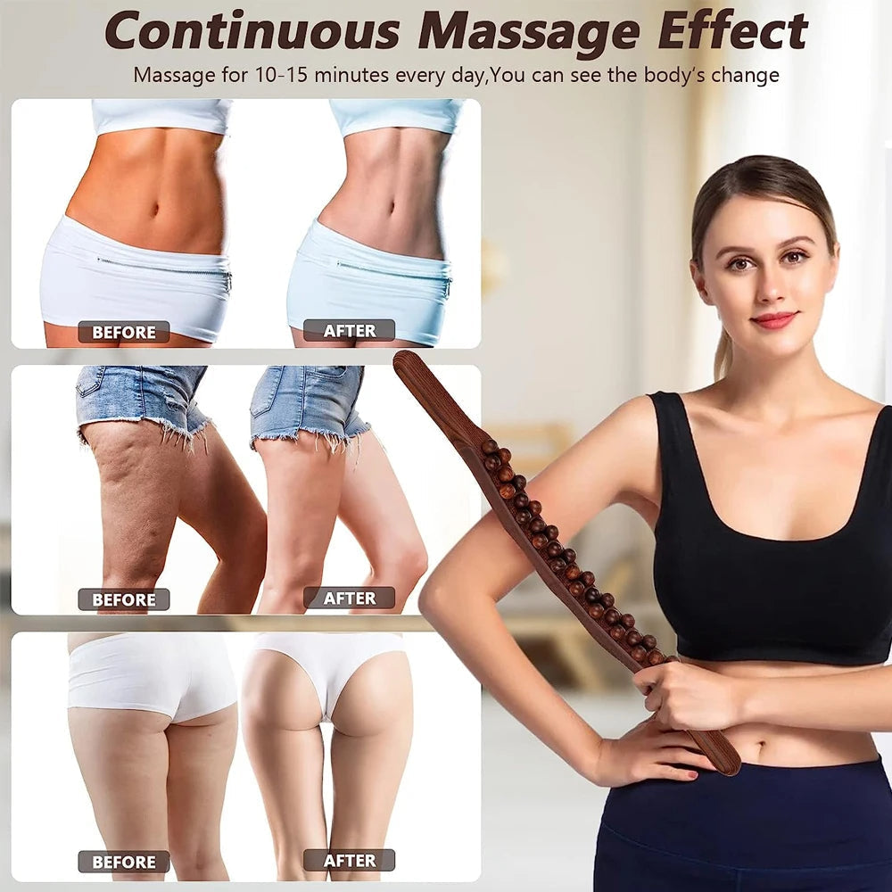 Lisslune | WoodRelax Gua Sha Massage Stick – 60 cm Massage Tool Made of Natural Wood for Deep Muscle Relaxation