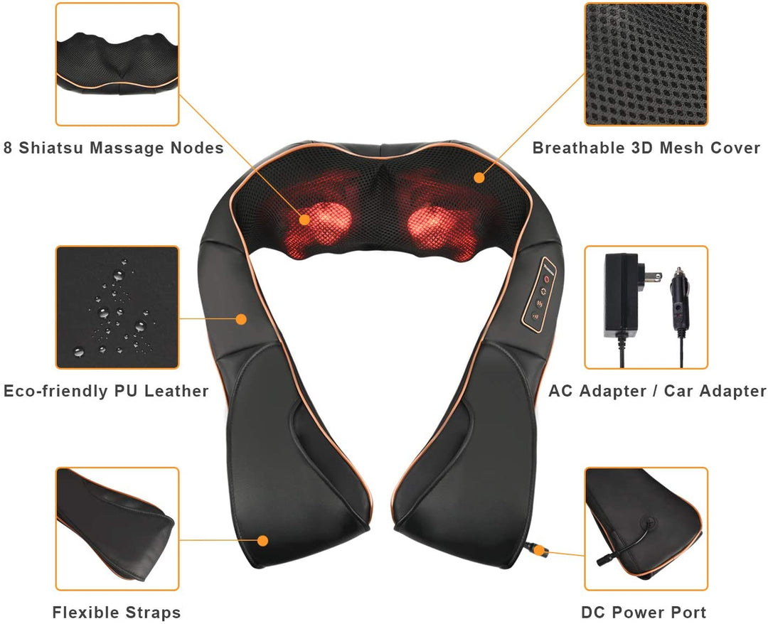 Lisslune | RelaxPro Massage Cushion – Shiatsu Heat Cushion for Neck, Shoulders, and Back