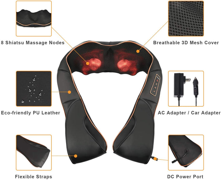 Lisslune | RelaxPro Massage Cushion – Shiatsu Heat Cushion for Neck, Shoulders, and Back