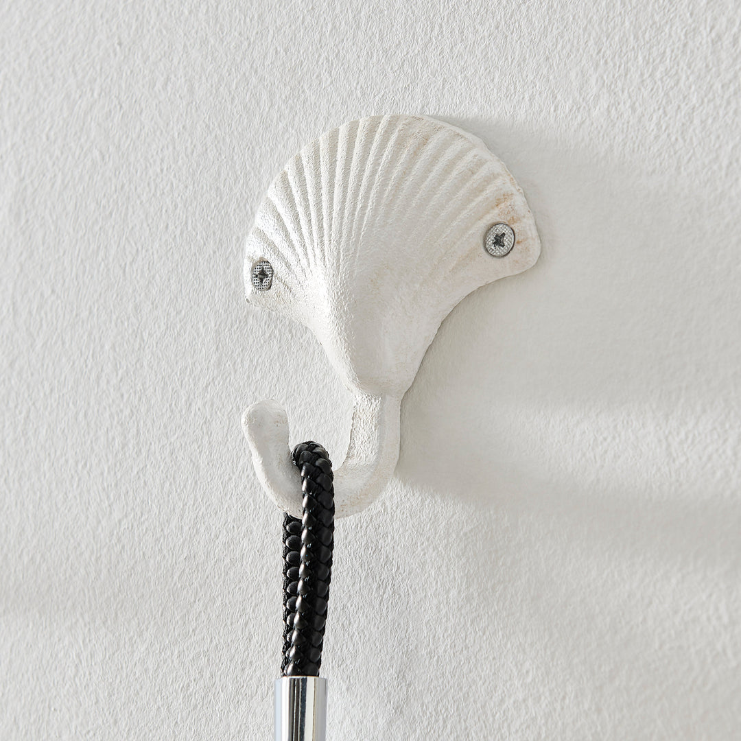 Lisslune | White Cast Iron Nautical Ocean Figure Sculpture Decorative Utility Wall Hook Set of 3 - Shell, Crab, Seahorse