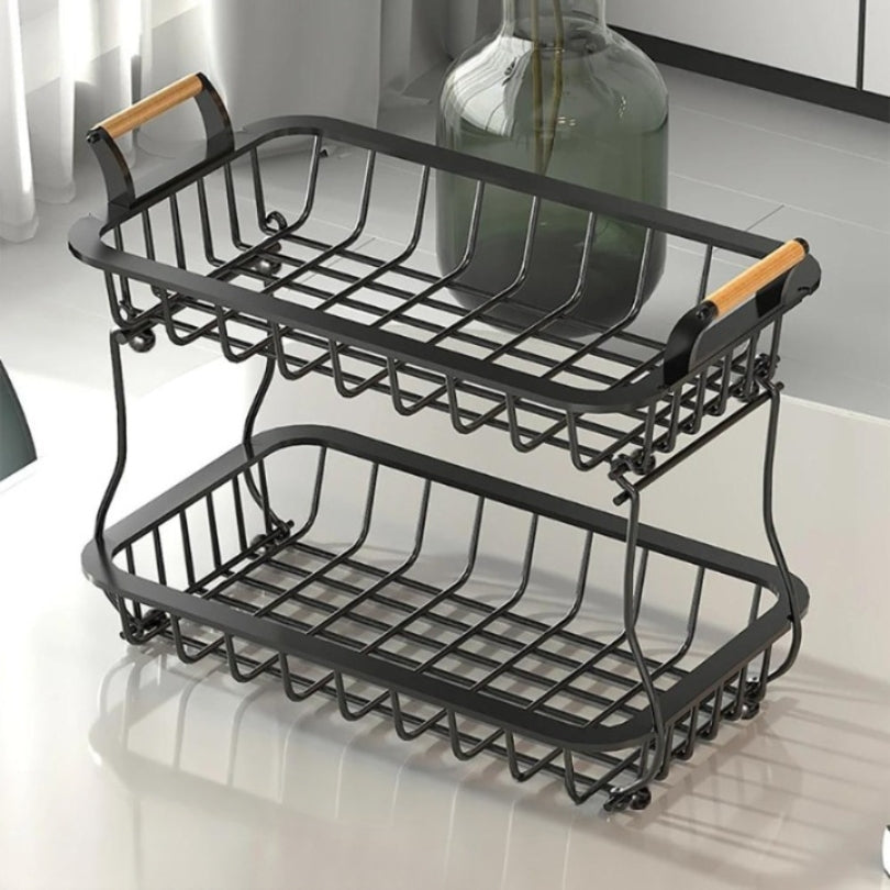 Lisslune | Stackable fruit basket made of metal wire with wooden handles