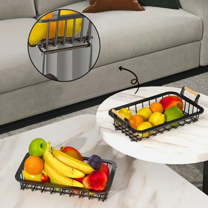 Lisslune | Stackable fruit basket made of metal wire with wooden handles