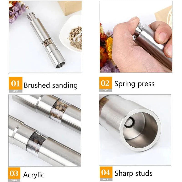 Lisslune | Stylish one-handed stainless steel spice mill with transparent viewing window - Essential kitchen cutter