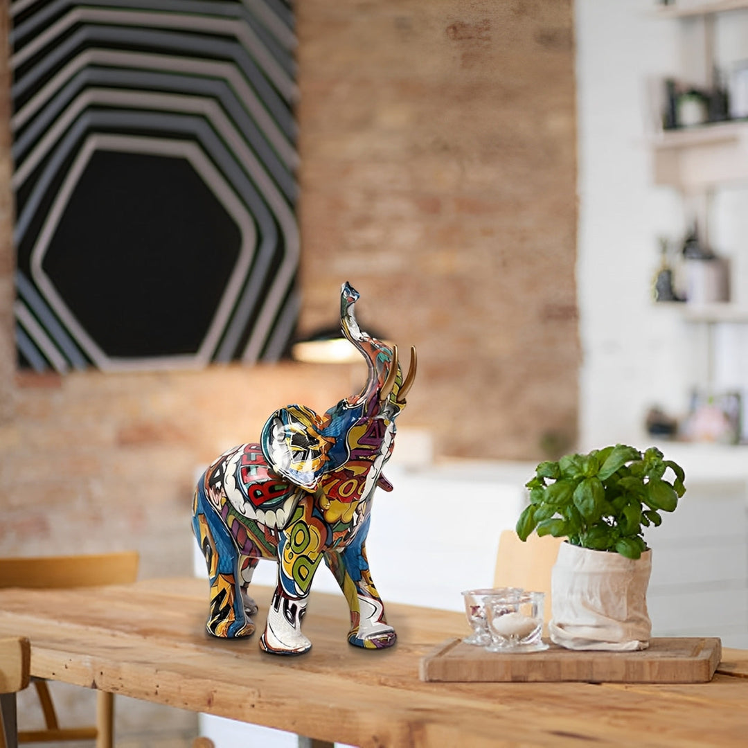 Lisslune | Abstract Elephant Statue – Colourful African Design with Raised Trunk for Good Luck
