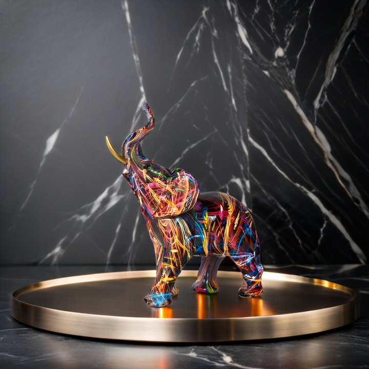 Lisslune | Abstract Elephant Statue – Colourful African Design with Raised Trunk for Good Luck