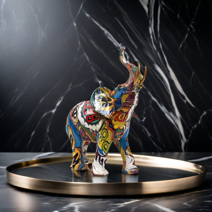 Lisslune | Abstract Elephant Statue – Colourful African Design with Raised Trunk for Good Luck