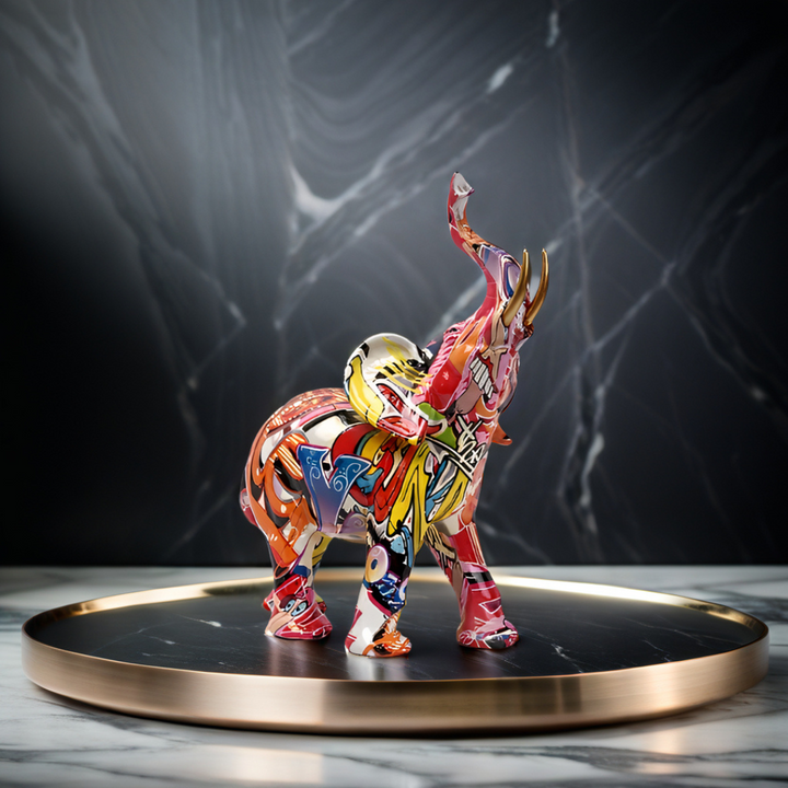 Lisslune | Abstract Elephant Statue – Colourful African Design with Raised Trunk for Good Luck