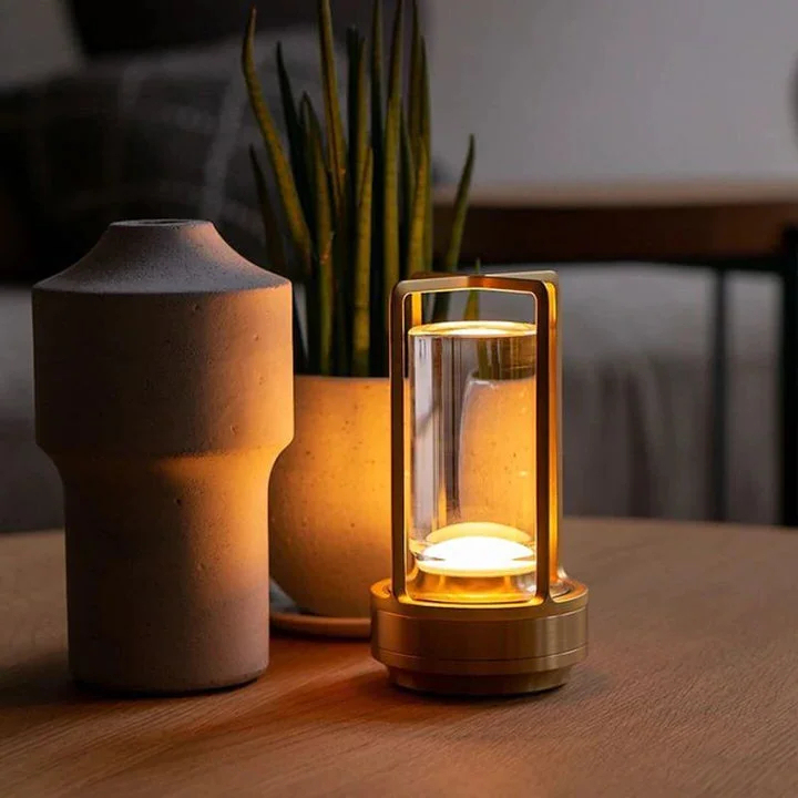Lisslune | Ambient Lantern Cordless Rechargeable Small Night Table Lamp Gold