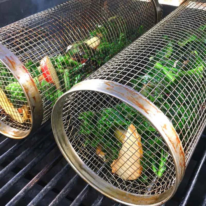 Lisslune | Stainless Steel Rolling BBQ Grill Basket – Rotating Design for Perfectly Grilled Food