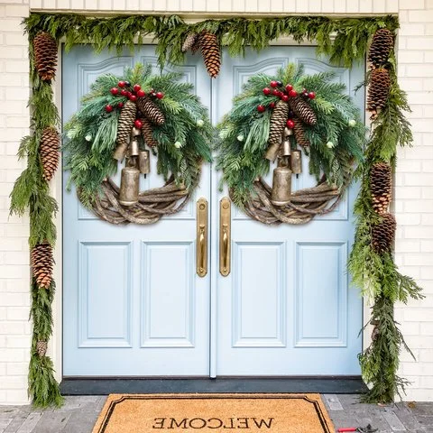 Lisslune | Winter Wishes Wreath – Handmade Bohemian Door Wreath with Bells and Pinecones