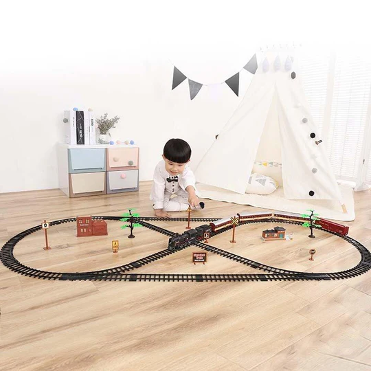 Lisslune | Deluxe 39-Piece HO Scale Model Train Set with Real Smoke, Lights & Oval Track