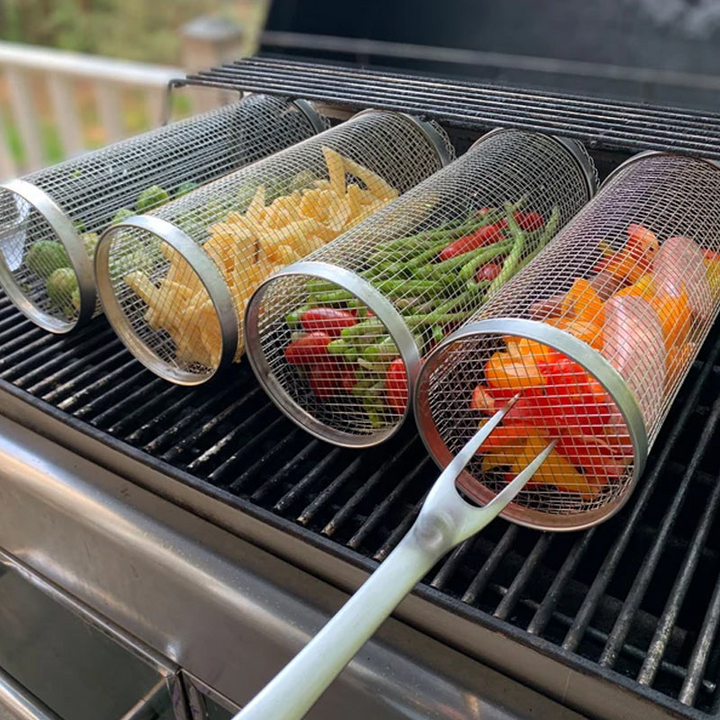 Lisslune | Stainless Steel Rolling BBQ Grill Basket – Rotating Design for Perfectly Grilled Food