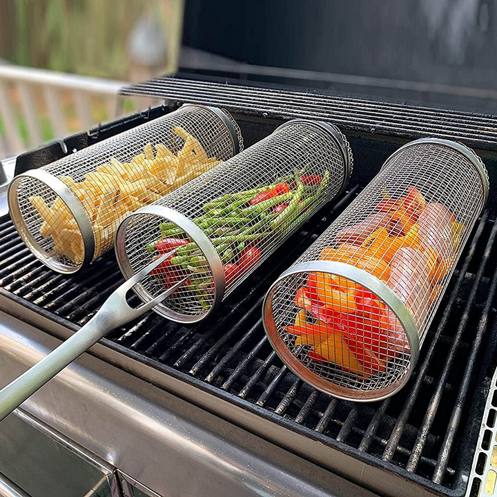 Lisslune | Stainless Steel Rolling BBQ Grill Basket – Rotating Design for Perfectly Grilled Food
