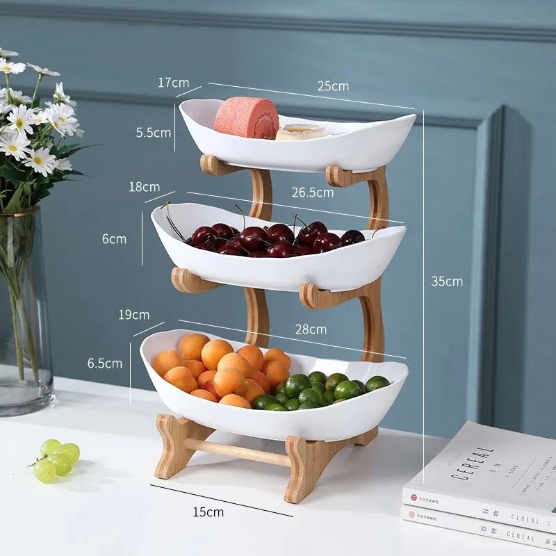 Lisslune | Ovaluxe Tiered Fruit Bowl | Elegant 2-Tier and 3-Tier kitchen organizer for fruit and snacks
