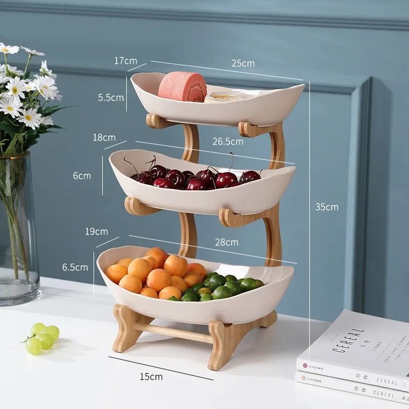 Lisslune | Ovaluxe Tiered Fruit Bowl | Elegant 2-Tier and 3-Tier kitchen organizer for fruit and snacks