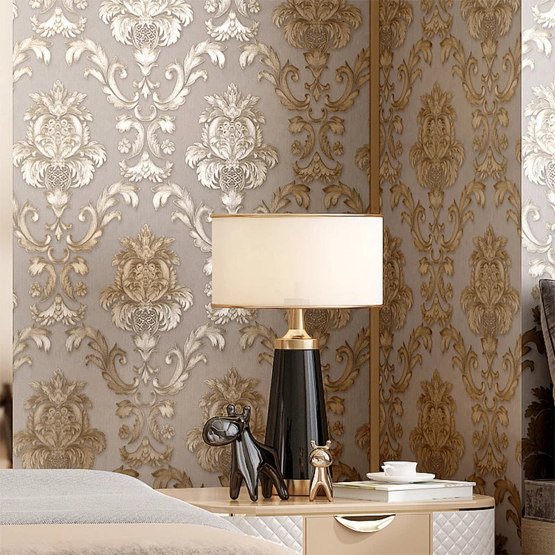 Lisslune | Gold textured luxury classic 3D damask wallpaper decor