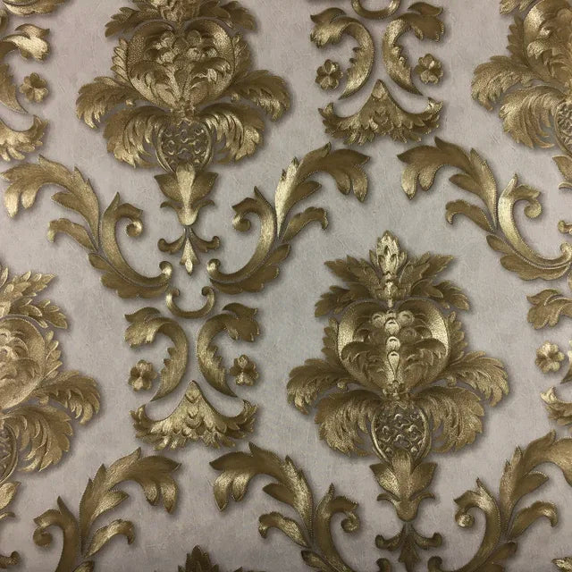 Lisslune | Gold textured luxury classic 3D damask wallpaper decor