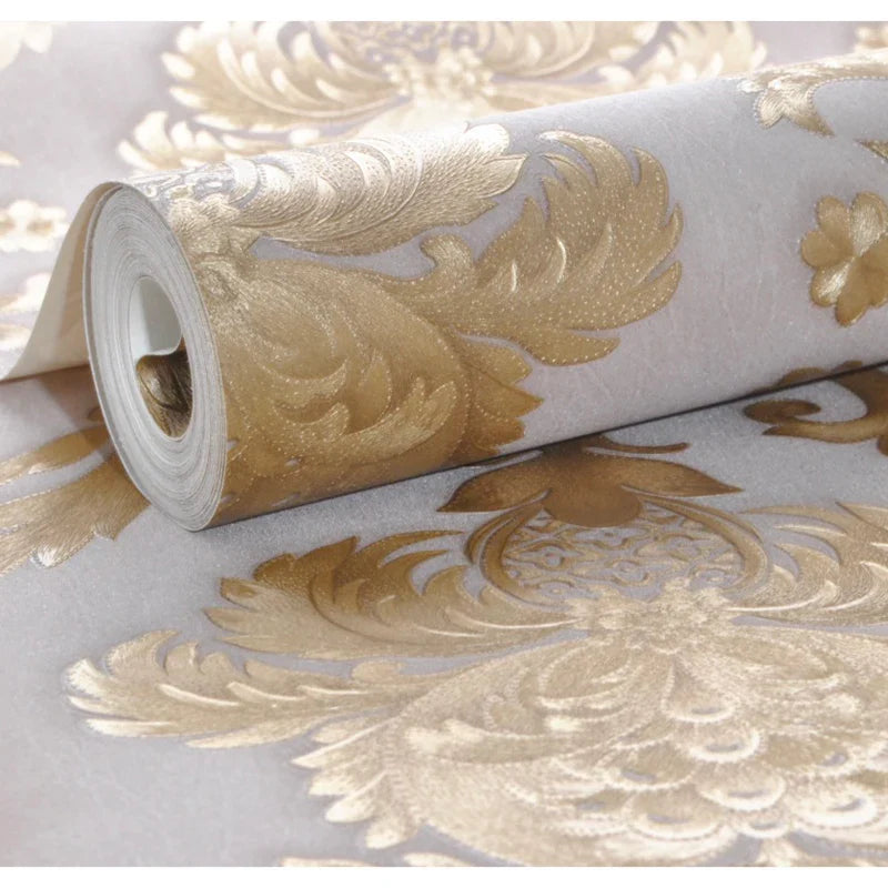 Lisslune | Gold textured luxury classic 3D damask wallpaper decor