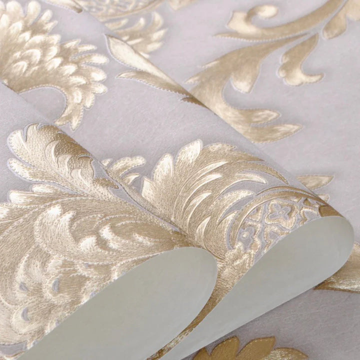 Lisslune | Gold textured luxury classic 3D damask wallpaper decor