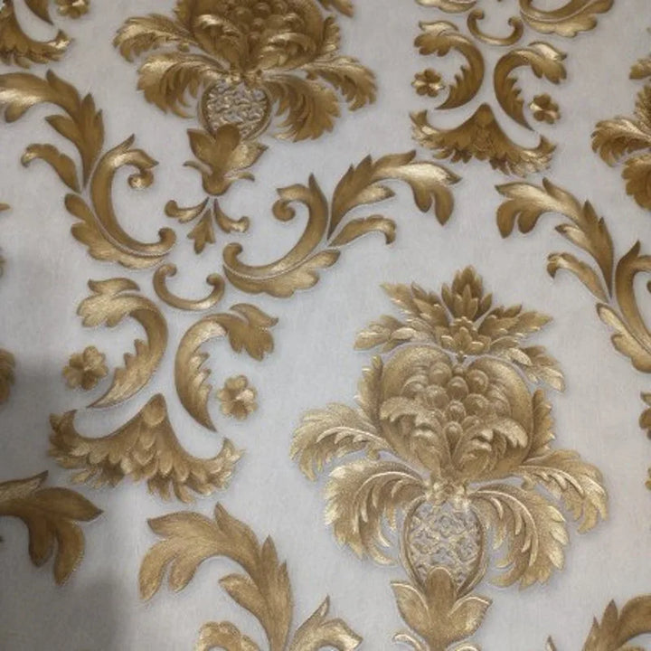 Lisslune | Gold textured luxury classic 3D damask wallpaper decor