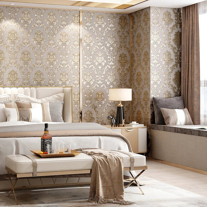 Lisslune | Gold textured luxury classic 3D damask wallpaper decor