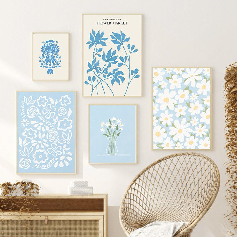 Rynx | Light Blue Flower Market Canvas Prints