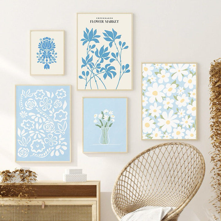 Rynx | Light Blue Flower Market Canvas Prints