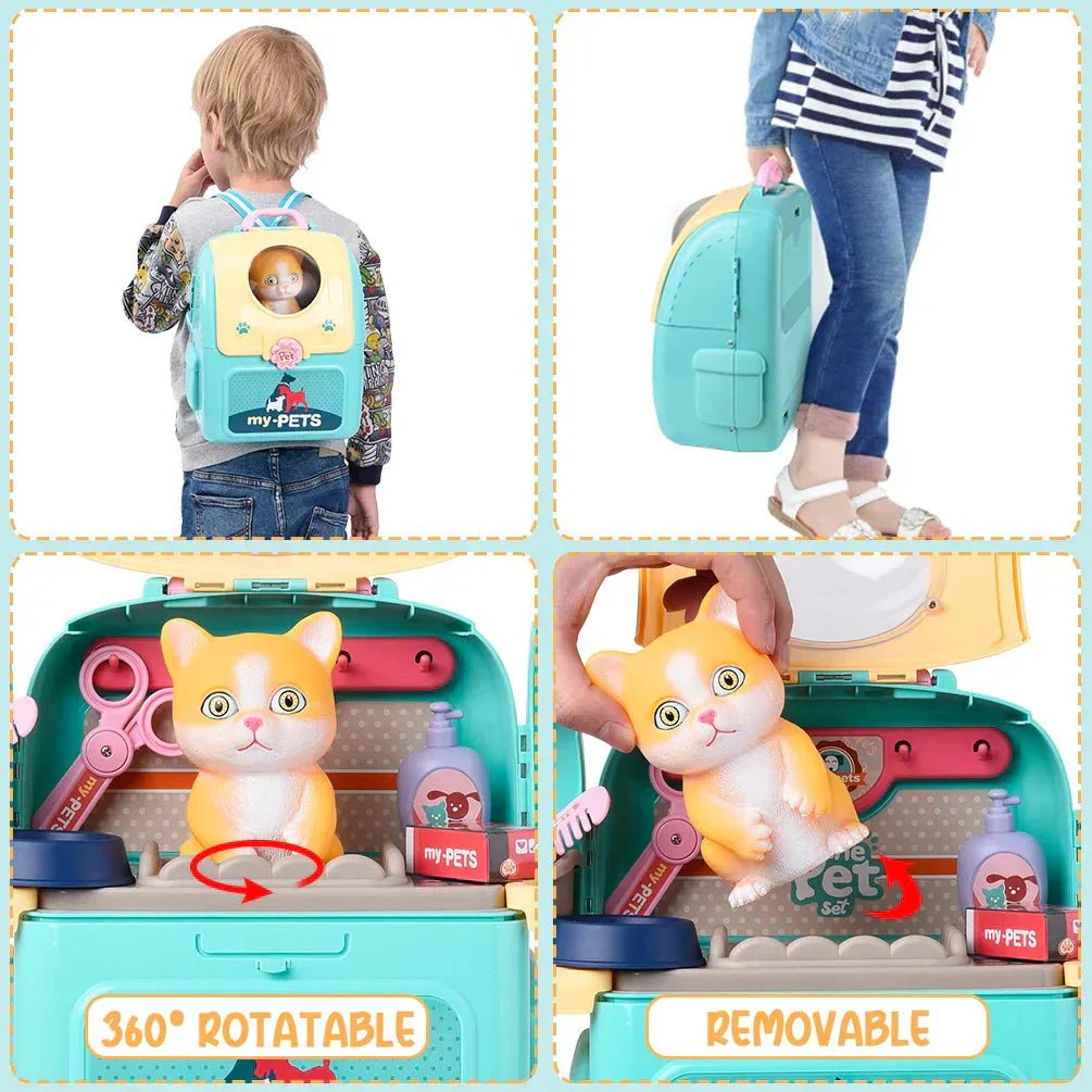 Lisslune | Petcare Playset – Portable Vet Role Play Set for Kids with Backpack and 16 Accessories