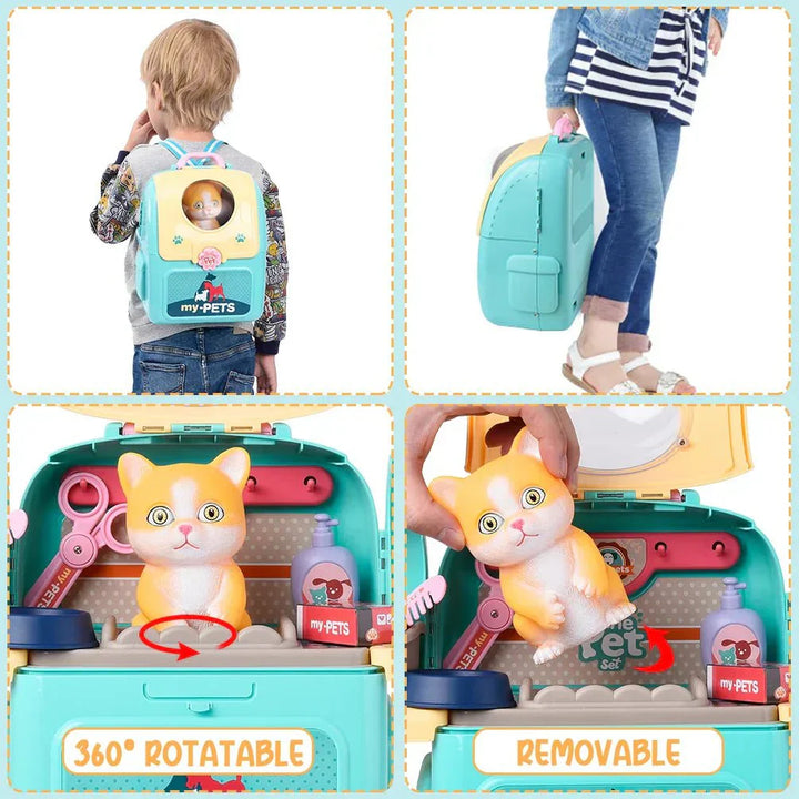 Lisslune | Petcare Playset – Portable Vet Role Play Set for Kids with Backpack and 16 Accessories