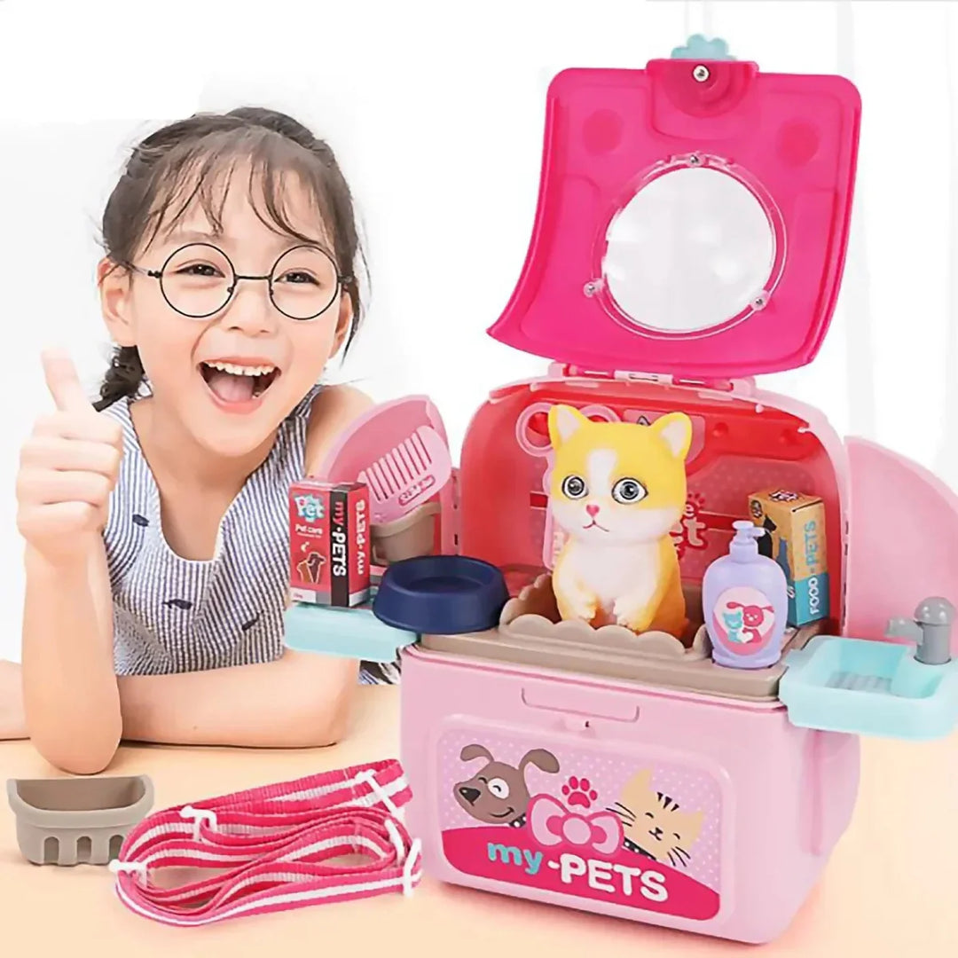 Lisslune | Petcare Playset – Portable Vet Role Play Set for Kids with Backpack and 16 Accessories