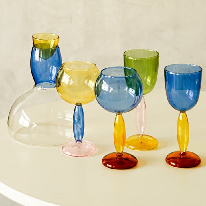 Lisslune | Chalice and carafe made of colored glass by Phillips