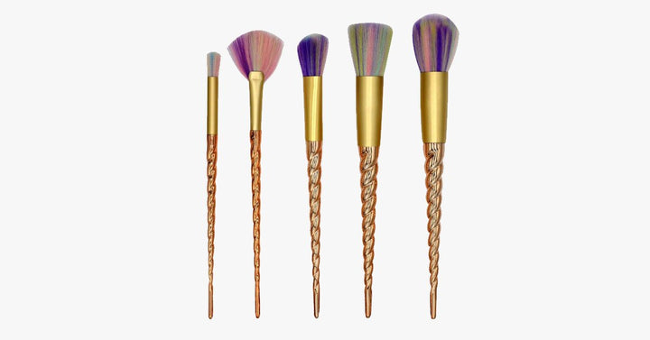 Lisslune | Gold twisted unicorn makeup brush set with 5 synthetic brushes - Gives you the perfect makeup!