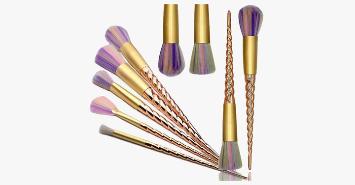 Lisslune | Gold twisted unicorn makeup brush set with 5 synthetic brushes - Gives you the perfect makeup!