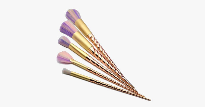 Lisslune | Gold twisted unicorn makeup brush set with 5 synthetic brushes - Gives you the perfect makeup!