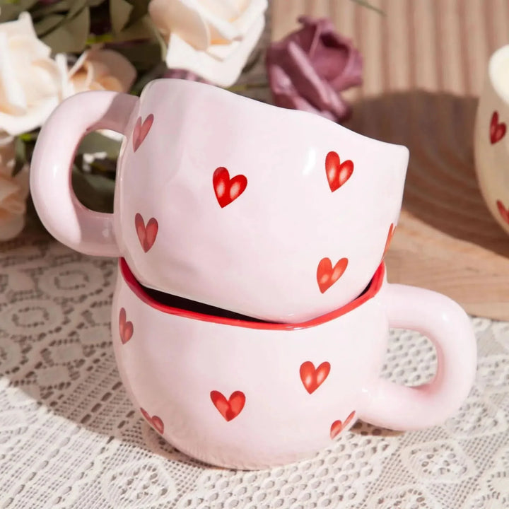 Lisslune | Ceramic Coffee Mug with Pink Heart Design – 220ml Cup