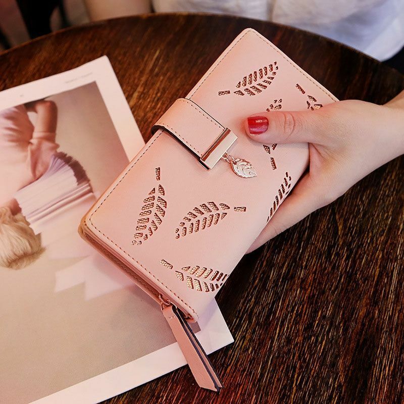 Lisslune | GoldenLeaf PU Leather Wallet with Leaf Charm Design