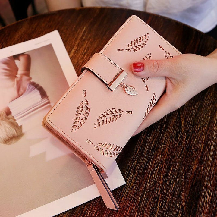 Lisslune | GoldenLeaf PU Leather Wallet with Leaf Charm Design