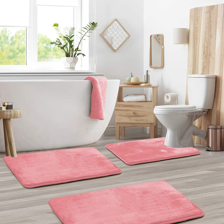Lisslune | VelvaLuxe 3-piece Memoryfoam Bath Mat Set – Non-slip, Absorbent and Washable