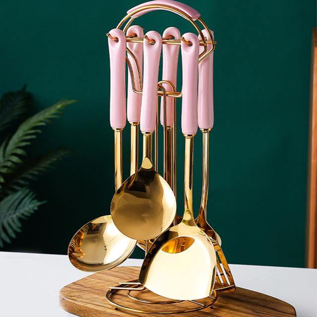 Lisslune | Golden Kitchen Utensils with Stand