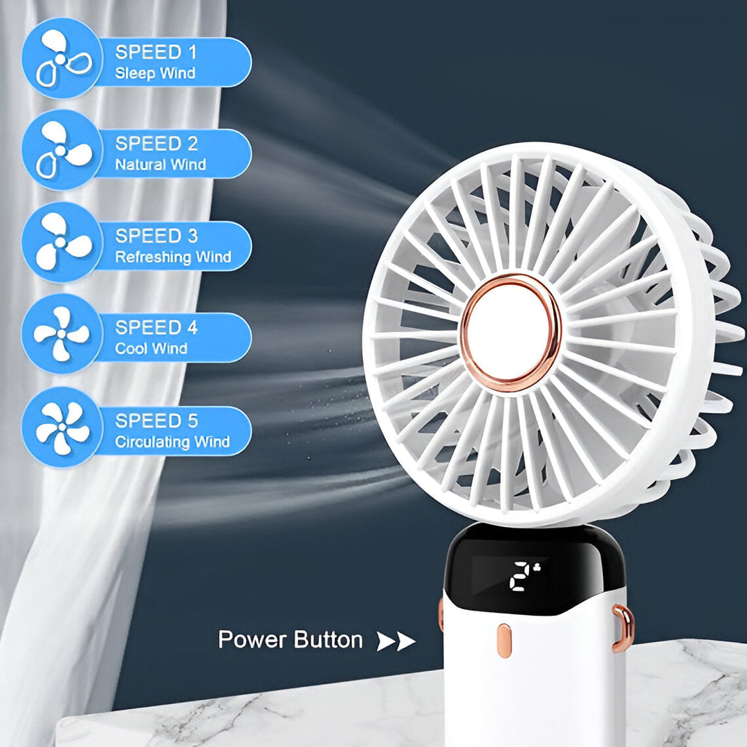 Lisslune | Rechargeable Handheld Mini Fan | 5-Speed, 90-Degree Adjustable & Quiet for Office, Home & Outdoor Use