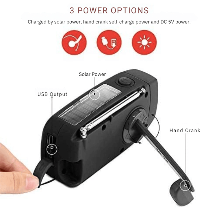 Lisslune | Portable Wind-Up Radio | AM/FM, Weather Broadcasts & Built-In Power Bank for Emergency Preparedness