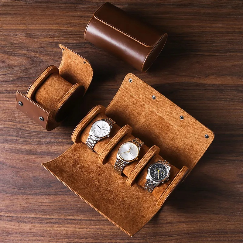 Lisslune | Vintage Leather 3-Slot Men's Watch Box for Travel