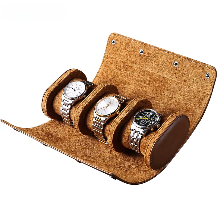 Lisslune | Vintage Leather 3-Slot Men's Watch Box for Travel