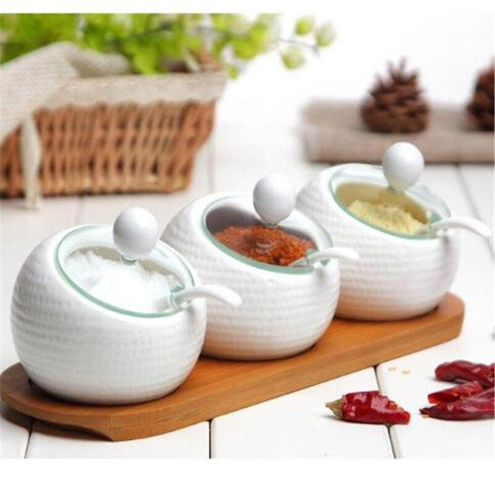 Lisslune | Elegant Ceramic Spice Jar Set with Symbolic Spoons - Premium Kitchen Spice Container